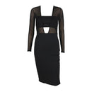 New Summer Sexy Woman Solid Color Hollow Voile Tight Dress