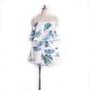 Casual Short Sleeve Off Shoulder Women Printed Romper Jumpsuit Shorts