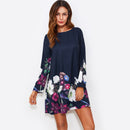 Floral Drop Waist Long Sleeve Round Neck A-Line Dress for Women
