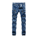 Casual Man Style Snowflake Slim Fit Straight Jeans with Zippers