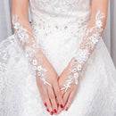 Ivory Fingerless Flowers Crystal Beading Long Lace Gauze Wedding Gloves