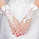 Bowknot Rhinestone Lace Wedding Gloves With Ribbons