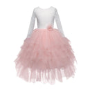 New Arrived Pretty Multilayers Lace Slim Fit Embroidered Backless Girls Fancy Princess Long Sleeve Dress