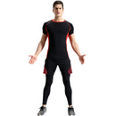 3Pcs Set Men Black Color Short Sleeve Quick-Drying Top And Shorts And Pants Elastic Tight Fitness Running Training Sportswears