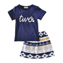 2pcs New Arrival Casual Style Clothing Set Girls Geometrical Pattern Children's Skirt + Cotton Letter Printed T-Shirts