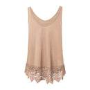 Fashion Simple Round Neck Sleeveless Lace Hem Loose Plus Size Bohemian Ladies Tops With Latest Design