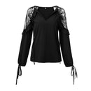 Fashion New Arrival Lace Falbala Long Lace-up Sleeves Latest Chiffon Tops Designs Girls Blank Tees