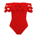 Modern Falbala Off Shoulder Solid Color Sport Tight One Piece Swimsuits Design Xxx Sex Hot Young Girl Swimwear