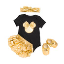 4Pcs Set Yellow Bloomers Cute Shoes And Bowknot Headband Baby Bodysuit Organic Cotton Fashion Design Girl Bodysuit