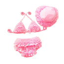 3Pcs Set Kids Divided Solid Color Cute Bikini Backless Swimsuit With Hat