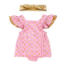 2Pcs Set 0-2 Years Solid Color Bowknot Headband Golden Dots Flounce Sleeve Fashion Backless Design Girl Bodysuit