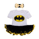 2Pcs Set Bowknot Headband White Black Short Sleeve Batman Printed Baby Romper Set Cotton Lace Jumpsuit