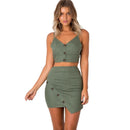 Woman Night Club Solid Color Backless Sleeveless Strap Tank Tops And Wrap Skirt 2Pcs Set