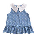 Hot Selling Cotton Blue Sleeveless Dots Printed Lovely Dress For Kids Girl
