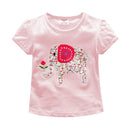 New Arrived Pink Color Short Sleeve Button Special Elephant Printed Cotton Animal Design T-Shirts