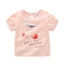 Fashion Pink Short Sleeve Back Button Cherry Printed Slim Fit Cotton New Fashion Girls Tops