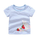 Blue Stripe Short Sleeve Mouse Eat Strawberry Printed New Model Funny Design Cotton T-Shirts