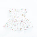 Latest Style Girls Cotton White Ruffle Sleeve Floral Printed Cute Heart Backless Dress