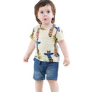 Fashion Boys Cotton White Yellow Short Sleeve Round Neck Vintage Printed Simple Style T Shirts