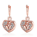 Classic Style Alloy Crystal Rose Gold Heart Women Drop Earrings