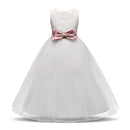 Girls White Sleeveless Pink Bowknot Belt Lace Lovely Long Gauze Party Birthday Princess Dress