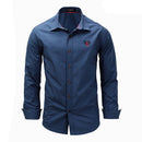 Man Lapel Collar Long Sleeves Solid Color Cotton Shirt