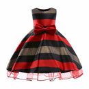 Fashion Engagement Graceful Girl New Simple Design Bowknot Decoration Sleeveless Cotton Horizontal Stripe Dress