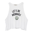 Female New Fashion Sleeveless Loose O-Neck Letters Printed Crop Split T-shirts
