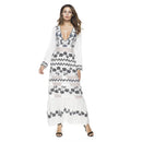 Women Bohemian Style Fashion Patchwork Hollow Out Chiffon Floral Printed Long Dress