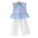 Kids New Arrival Falbala Tank Tops And White Loose Cropped Pants 2Pcs Set