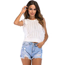 Female Hot Sale Solid Color O-Neck Patchwork Lace Hollowed Out Knitwear Sleeveless Tops