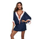 Woman Handmade Crocheted V-Neck Batwing Sleeves Irregular Beach Dress Pattern Loose Cover Ups
