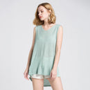 Woman Solid Color Simple Fashion Style Irregular Hemline Sleeveless Long Tank Tops