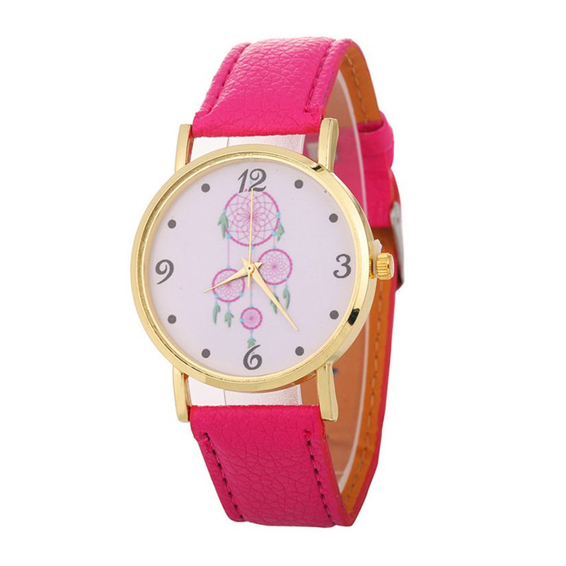 Hot Sale Simple Fashion Freshing Round Dial Dreamcatcher Pattern Wrist Watches For Ladies