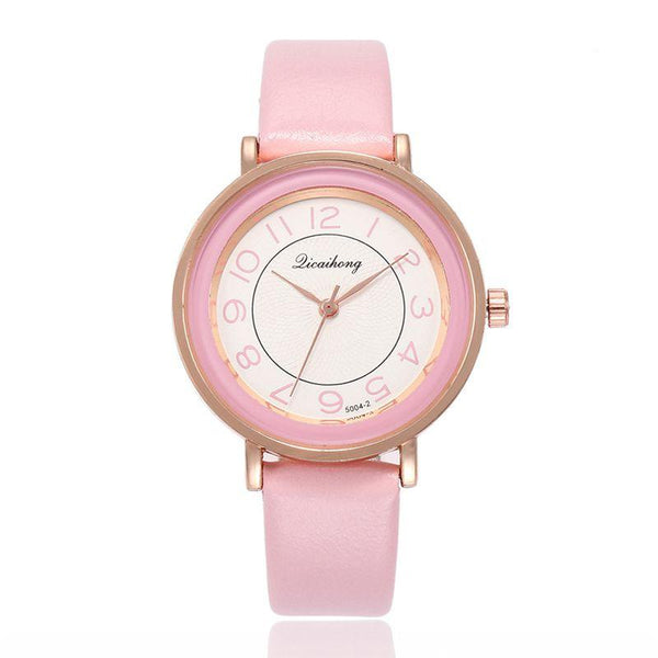 Simple Vogue Numbers Double Circle Round Dial Leather Strap Quartz Watch With Dress Watches Style