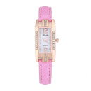 Fashionable Simple Rhinestone Rectangle Dial Thin Belt Buckle Dress Quartz Watch For Women