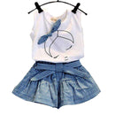 Child Bowknot Sleeveless Head Portrait Printed Tank Tops And Plaid Shorts 2Pcs Set