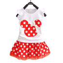 Child Sleeveless White Dots Printed Cartoon Bowknot Tank Tops And Gauze Princess Skirt 2Pcs Set