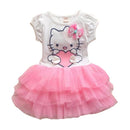 Kids Hot Sale Cartoon Printed Short Sleeves Lovely Multilayer Gauze Cake Dress