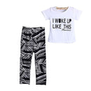Children Hot Sale O-Neck Short Sleeves Letters Printed Tees And Pants With Geometry 2Pcs Set