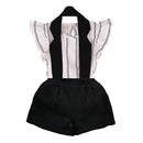 Child Pretty Cute Stripes Tank Tops And Solid Color Halter Straps Shorts 2Pcs Set