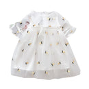 Kids Beige Pretty Lovely Pineapple Embroidered Transparent Gauze Princess Dress