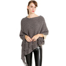 Women Elegant Knitwear Autumn And Winter Solid Color Warm Shawl With Tassel