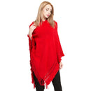 Autumn And Winter Women Large Size Knitted Cashmere-like Tassel Shawl With Cap