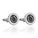 Fashion Round Shape Silver Plated Alloy Enameled Omega Symbol Cufflinks