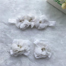 3 Pcs Set Baby Girls Chiffon Handmade Beaded Flower Headbands And Sandals