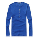 Men Fashion Cotton Solid Color V Neck Long Sleeves Slim Fit Casual Tops