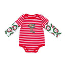 Baby Unisex Long Sleeves Cotton Santa Claus Red Stripes Printed Christmas Bodysuit