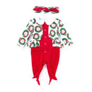 Baby Girl Christmas Lovely Santa Claus Printed Long Sleeves Romper Set With Bowknot Headband