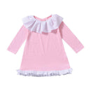 Hot Sale Girls Cotton Blue Pink Long Sleeves Pullover Vintage Dresses